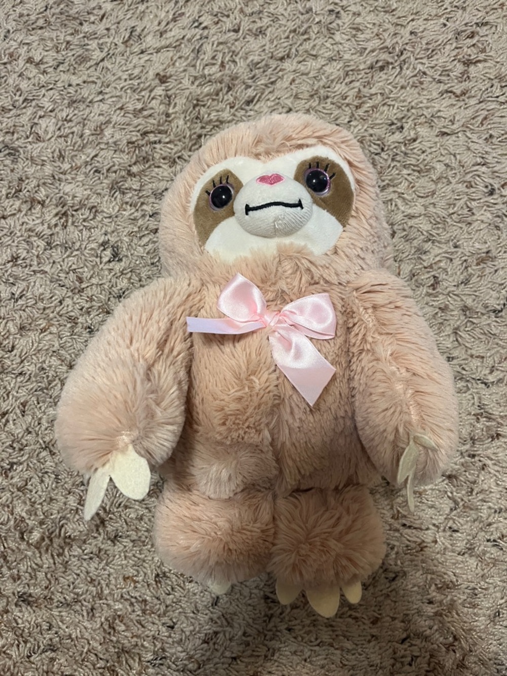 Plush Pink Sloth Stuffed Animal with Bow - Kids Toy